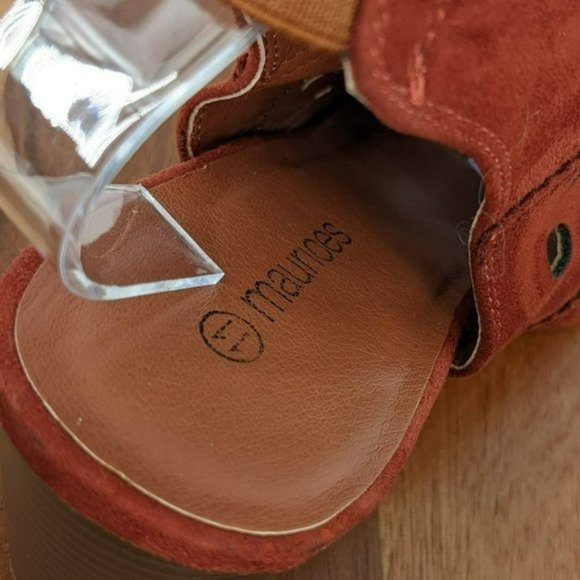 Maurices Jazel Peep Toe Booties 11 M Brick Red Rusty Brown Laser Cut Slingback - Picture 3 of 13